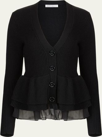 Nina Ricci Layered Ruffle V-Neck Cardigan