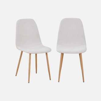 Sweeek Silla De Madera Y Tela Con Patas Color Natural, Set De 2