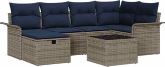 vidaXL Conjunto De Sof&aacute; De Jard&iacute;n 7 Uds. Gris Y Marino Rat&aacute;n Sint&eacute;tico Vidaxl
