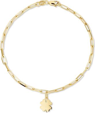 Devata Clover Heart Charm with Paperclip Chain Bracelet in 14K Gold, 7.5 in Yellow Gold at Nordstrom