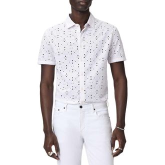 John Varvatos Sean Eyelet Cotton Short Sleeve Button-Up Shirt in White at Nordstrom, Size Xx-Large