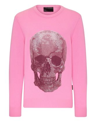 Philipp Plein Cashmere Pullover Round Neck LS Iconic Plein with Crystals