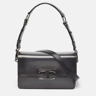 Tod's Tods Dark Grey Leather Mini T Timeless Shoulder Bag