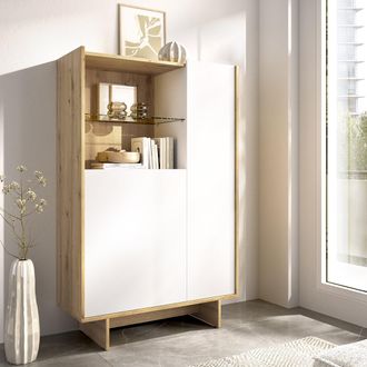 Dmora Aparador Edgewood, 4 Estantes, 6 Compartimentos, 2 Puertas, 30x81x138h Cm Blanco