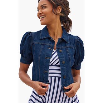 Lascana Puff Sleeve Denim Jacket in Dark Washed at Nordstrom, Size 16