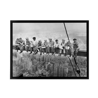 Artery8 Men On Girder Lunch Atop A Skyscraper Photo Framed Canvas Wall Art Print in Grey | Size: W24 x H32