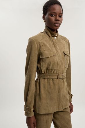 Karen Millen Womens Suede Utility Jacket - Green Leather - Size 12 UK