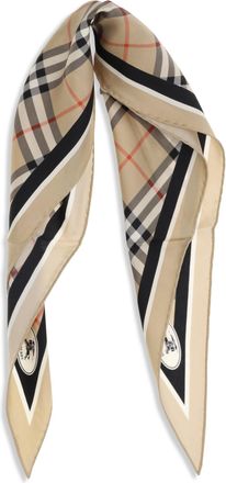 Burberry Womens Check Silk Scarf With Knight Stamp Sand Scarfs