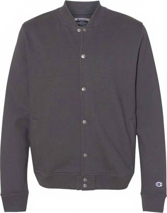 Champion Men Varsity Bomber Jacket In Charcoal Gray