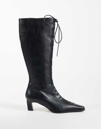 Asos Cullen stivali al ginocchio con tacco e lacci neri-Nero