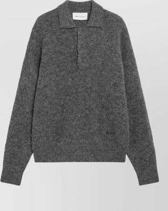 Ami stretch alpaca wool knit long-sleeve polo sweater