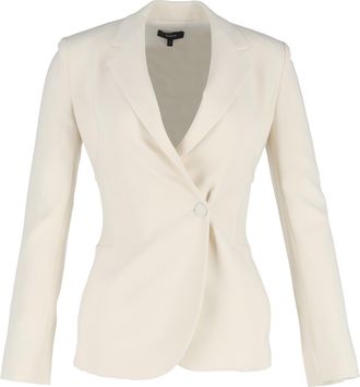 Theory Crepe Single-Breasted Blazer in White Wool