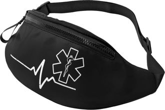 Generic Paramedic Heartbeat Thin White Line Bum Bag Waist Bag Fashion Fanny Pack For Outdoors Shopping Camping 14X35Cm