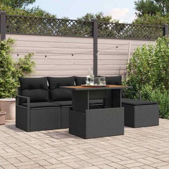 vidaXL Conjunto De Sof&aacute; De Jard&iacute;n 6 Pcs Negro Polirat&aacute;n Vidaxl