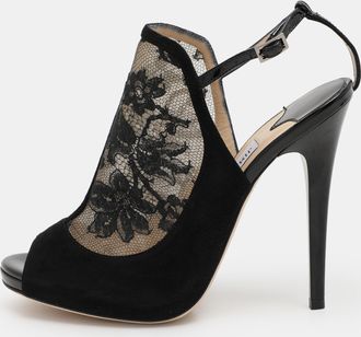 Jimmy Choo London Black Lace And Suede Slingback Sandals