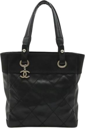 Chanel Pre-owned Tote Bags, female, Black, Size: ONE SIZE Pre-owned Canvas Tote Bag
