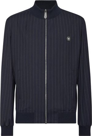 Philipp Plein Jassen, Heren, Blauw, L, Wol, Wool Pinstripe Bomber LS