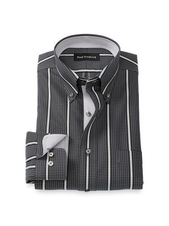 Paul Fredrick Tailored Fit Comfort Stretch Non-iron Stripe Dress Shirt With Contrast Trim