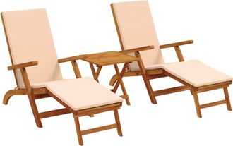 vidaXL Recliner Y Tumbona Plegable 3 Uds. Madera De Acacia S&oacute;lida Vidaxl
