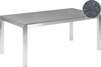 Beliani Mesa De Comedor De Jard&iacute;n Con Tablero De Granito Gris Y Plateado Patas De Acero Para 6 Personas 180 X 90 X 74 Cm Grosseto