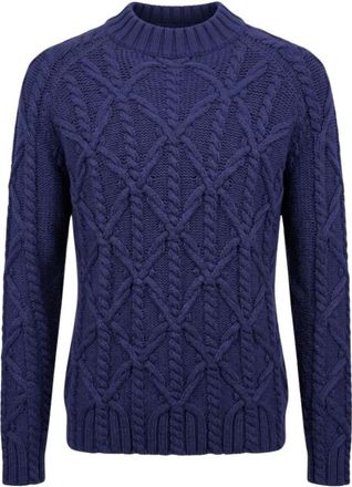 Malo Maglione a collo alto in maglia a trecce e rombi - - Knitwear - Uomo - Blu - 2XL