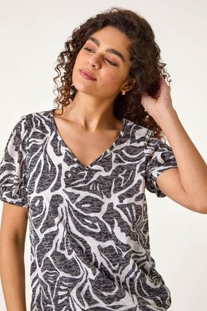 Roman Floral Burnout Print Blouson Top