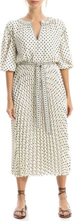 Max Studio Elbow Length Sleeve Crepe Dress in Ecru/Khaki/Black at Nordstrom Rack, Size X-Small