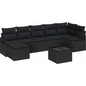 vidaXL Juego De Sof&aacute; Con Coj&iacute;n 8 Pcs Negro Rat&aacute;n Sint&eacute;tico