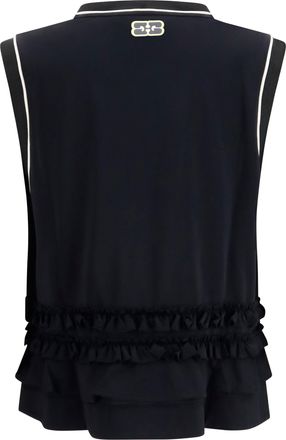 Ganni Womens Cycora Oversized Tank Top With Ruffled Hem Black Polyester