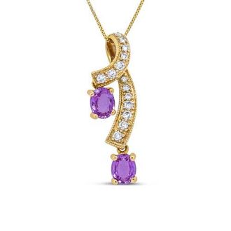 House of Brilliance 14K Yellow Gold 6x4mm Oval Pink Sapphire and 1/5 Cttw Diamond Pendant Necklace - at Nordstrom