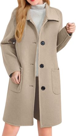 Generic Womens Long Wool Coat Casual Lapel Collar Single Breasted Mid Length Trench Coat Winter Wool Blend Pea Coats with Pockets Over Coats