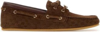 Gucci Sailor Shoes, female, Brown, Size: 6 US Suede Embossed Logo Boat Shoes