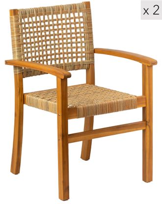 Nordlys Set of 2 Solid Acacia Wood & Rope Garden Chairs in Brown
