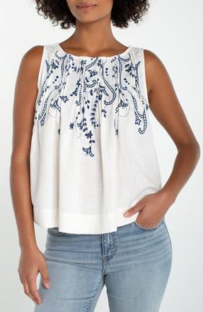 Liverpool Embroidered Pintuck Cotton Top in Cream at Nordstrom, Size X-Large P