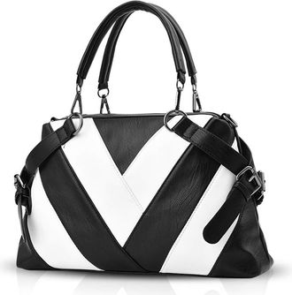 Nicole & Doris Handbags for Ladies top-Handle Bags for Women Large Cross Body Bag Black and White