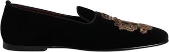 Dolce & Gabbana Geborduurde Velvet Loafers - Heren - Loafers - Zwart - 48 EU - Katoen - Schoenen