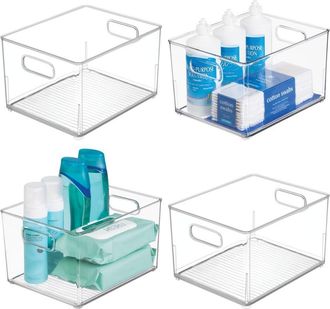 iDesign Small Stackable Plastic Bathroom Storage Bin with Handles - Set of 4 - Clear at Nordstrom