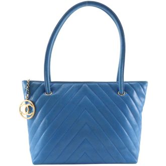 Chanel Blue Grained Calfskin Tote Bag (Pre-Owned)