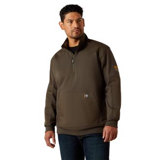 Ariat Mens Rebar Workman Duracanvas 1/4 Zip Sweatshirt Long Sleeve in Earth, Size Medium, by Ariat