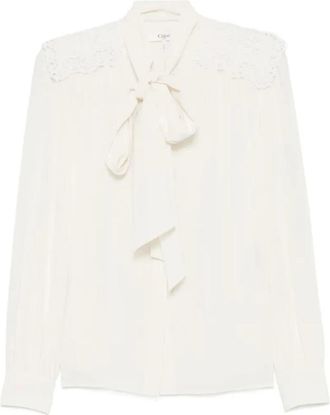 Chlo&eacute; Blusa con lazo y hombros bordados - Blouses & Shirts - Mujer - Blanco - M