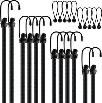 OEM Paquete De 12 Cuerdas El&aacute;sticas Con Ganchos, 4 Longitudes (35, 60, 100, 120 Cm), Impermeables, Resistentes, Para Lonas, Equipaje Y Carga