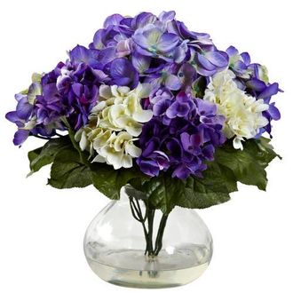 Nearly Natural Mixed Hydrangea with Vase in Blue/purple at Nordstrom