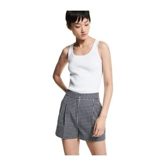 Michael Kors Shorts a Quadretti in Misto Cotone Plissettati - - Shorts - Donna - Blu - S
