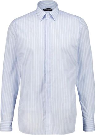 Tom Ford Gestreept Twill Classic Fit Overhemd - Heren - Zakelijke Overhemden - Blauw - M - Katoen - Overhemden