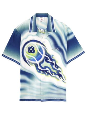 Casablanca Flaming Tennis Ball Silk Casual Shirt