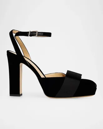 Fendi 110mm Velvet Bow Platform Sandals