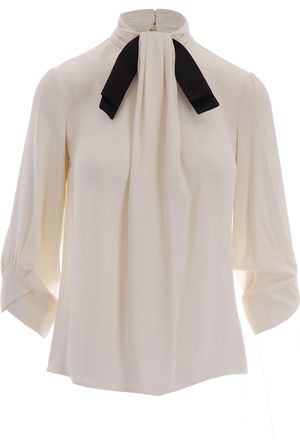 Elisabetta Franchi Georgette Blouse With Stand Collar And Pleated Jabot