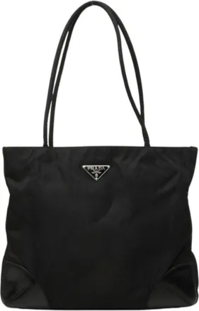 Prada Black Nylon Leather Shoulder Bag Tote Bag (Pre-Owned)