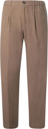 Herno Broek van katoenlinnen popeline - Heren - Straight fit broeken - Bruin - S - Katoen - Broeken