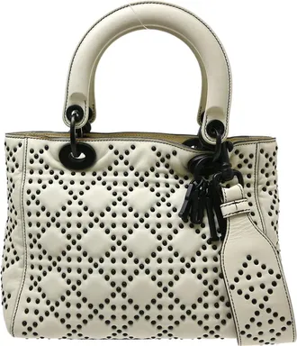 Dior Supple Lady Dior Cannage Studded Lambskin White Leather Handbag (Pre-Owned)